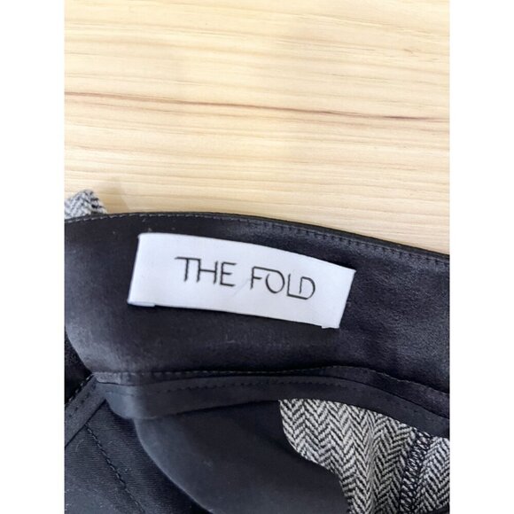 The Fold Gray Herringbone Wool Blend Dress Pants With Black Silk Trim 12 EUC - Picture 2 of 4